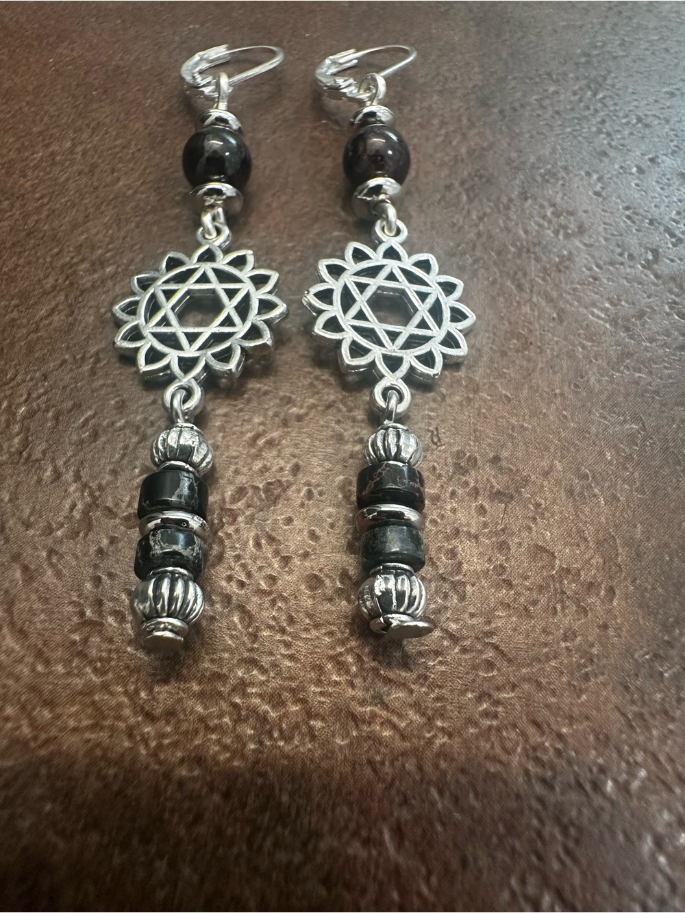 Handcrafted Silver-Tone Almandine Garnet Bead Dangle Earrings